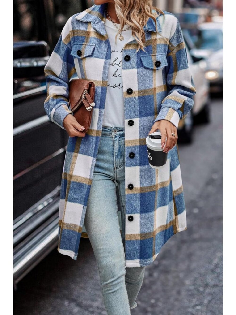 Plaid Shacket Jacket for Women | Cozy Flannel Shirt Layering Piece - Picture 4 of 7